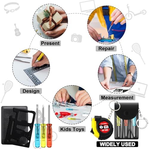 264 Pcs Mini Screwdriver Tape Keychain Set Multitool Pen Card Father's Gifts Bulk Mini Tool Set for Adult Men Dad (Yellow,Black)