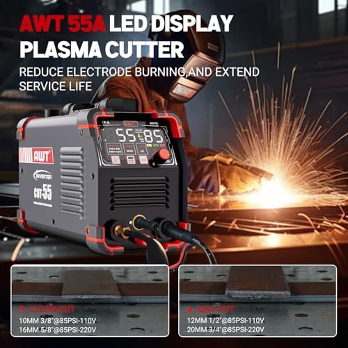 AWT Plasma Cutter,Non-Touch Pilot Arc Cutter Machine 55A Max Cut 3/4"Plate