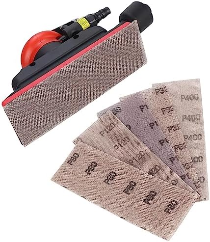 2-3/4" x 8" Dust-Free Air Orbital Sander，1/8" Vacuum Pneumatic Random Orbital Sander，10,000 Max OPM Dust Bag Style with Extra Hook-Loop Pad and 25pcs (80/120/180/320/400) mesh sandpapers