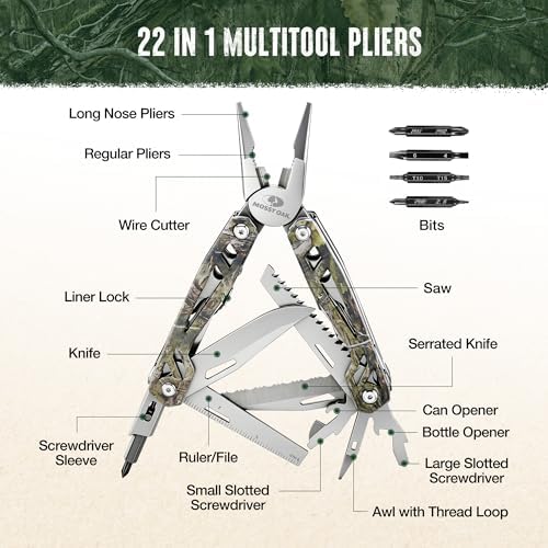 MOSSY OAK 21-in-1 Multitool, Stainless Steel Pliers with Pocket Knife