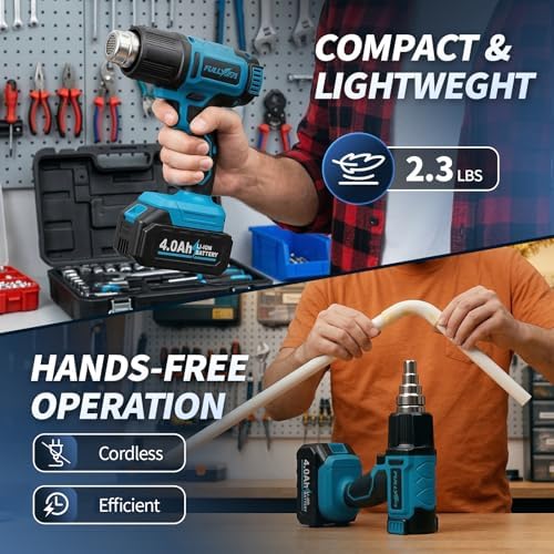 FULLYEA Cordless Heat Gun with Digital Display, 140℉-1004℉, with 5 Nozzles