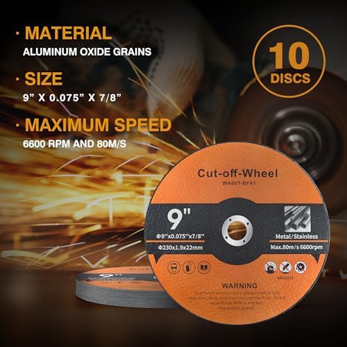 10 Pack Cut Off Wheels 9 Inch Cutting Wheel 9” x 0.075” x 7/8”Metal and Stainless Steel Cutting Disc Fit for Angle Grinder Aggressive Cutting disc for General Purpose Metal Cutting