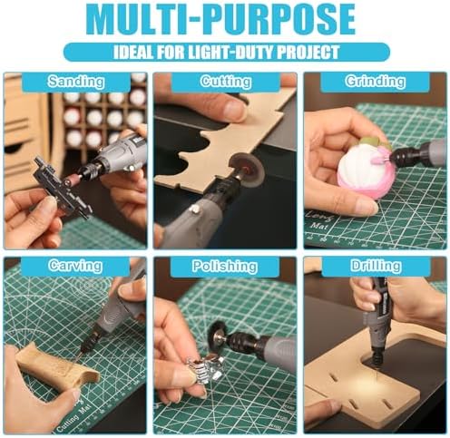 Variable Speed Rotary Tool Kit with 2.0 universal chuck from 1/50'' to 1/8'', Cordless Rotary Tool with LED Light, Multi-Purpose Power Tool for Sanding, Polishing, Drilling, DIY Crafts