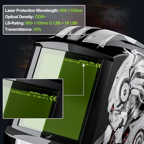 Laser Welding Helmet 900-1100nm OD8+ Professional Laser Face Shield