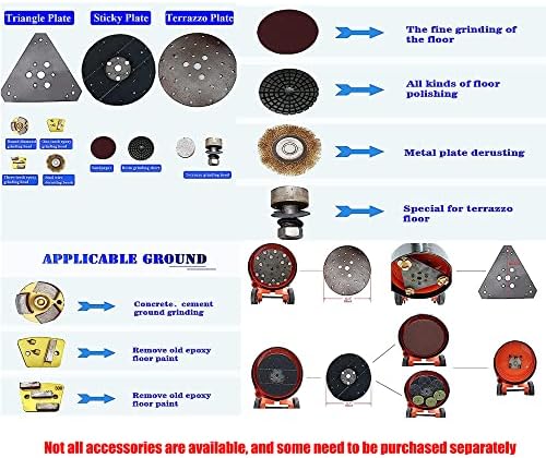 Hand-push Cement Ground Grinder Epoxy Floor Grinding Machine Concrete Cement Ground Grinding Polisher Adjustable Floor Surfacing Grinder 220V