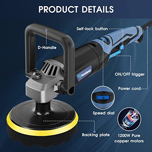 Buffer Polisher, 1200W Rotary Polisher with 6/7inch Plate for Car Detailing