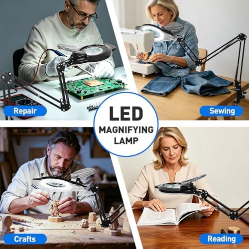 KIRKAS LED Magnifying Lamp with Clamp, 2,200 Lumens Dimmable 35in 12X 30X