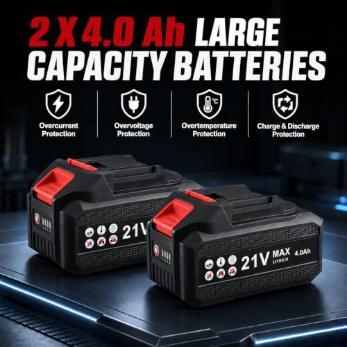 AOBEN 21V Cordless Angle Grinder Tool, 4-1/2 Inch Power Brushless Cut Off Grinder, Paddle Switch, with 2x4.0Ah Battery & Charger, Electric Handheld Grinder for Metal Cutting, Grinding, Polishing