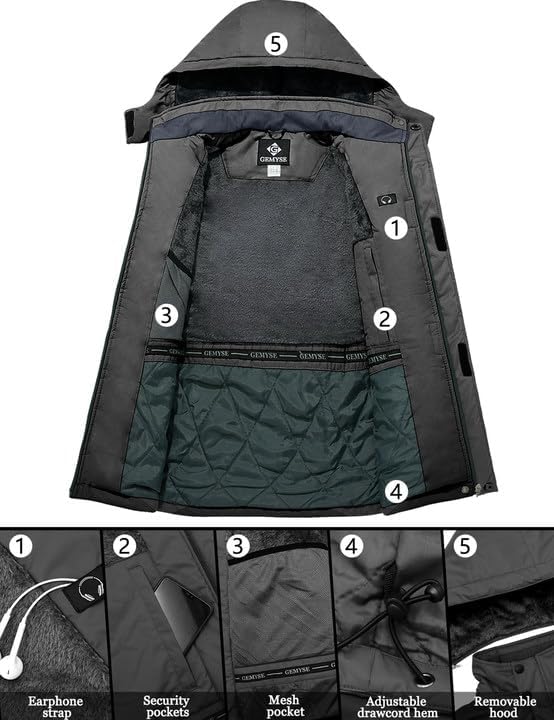 GEMYSE Men's Winter Ski Jacket Waterproof Snow Coat with Detachable Hood