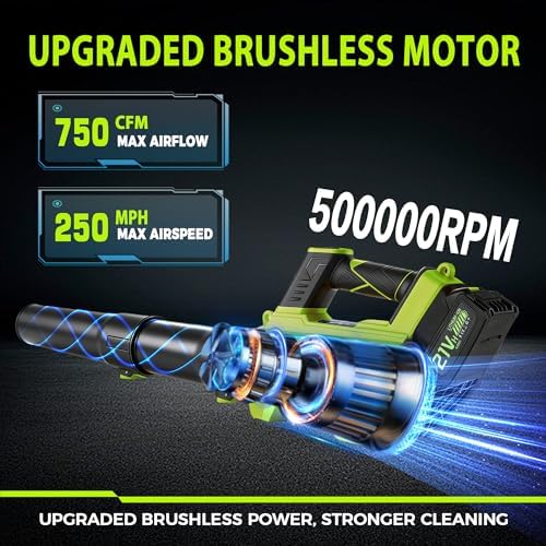 Leaf Blower Cordless - Cordless Handheld Leaf Blower with 21V 2 Rechargeable Batteries, Lightweight Electric Blower for Lawn, Yard, Garden, Patio, Leaves, Dust, Snow Cleaning, 750 CFM 260 MPH