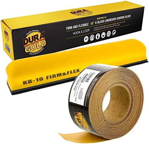 Dura-Gold Pro Series 16" K-Block Sander Firm & Flex Longboard Hand Sanding Block Pad with Hook & Loop Backing and PSA Adapter Pad & 220 Grit PSA Longboard Sandpaper 20 Yard Roll, 2-3/4" Wide