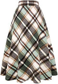 IDEALSANXUN Womens Plaid Wool Skirts Elastic Waist A-Line Pleated Tartan Long Skirts