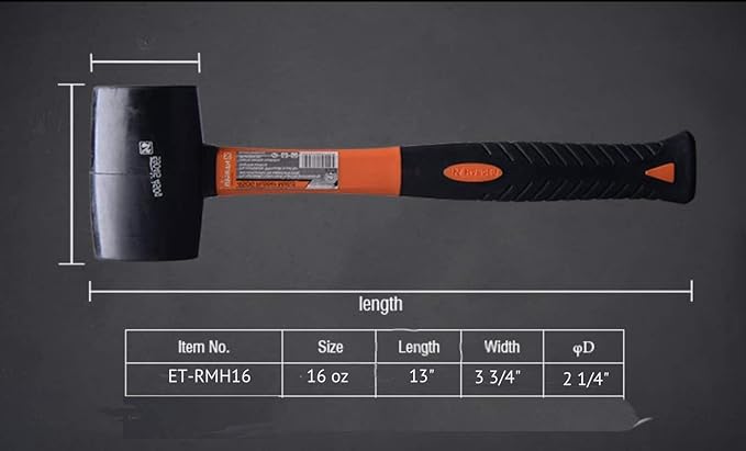 Edward Tools Rubber Mallet Hammer 16 oz - Durable Eco-friendly Rubber Hammer Head for Camping, Flooring, Tent Stakes, Woodworking, Soft Blow Tasks without Damage - Ergonomic Grip Handle (2)