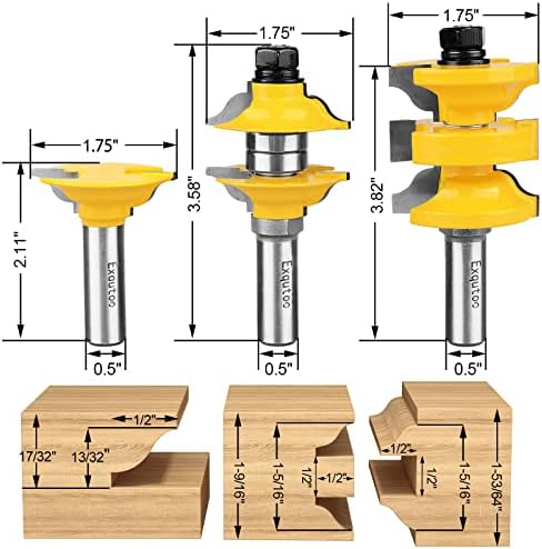 Exqutoo 1/2 Inch Shank 3 Piece Router Extension Tenon Drill Bit Set