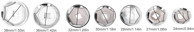 7pcs Oil Filter Cap Wrench Socket Set 3/8in Drive 24 27 29 30 32 36 38mm Replacement for