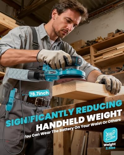 Ecarke 5-Inch Random Orbital Sander Compatible with Makita 18V Battery, 350W Brushless Palm Sander, 12,000 RPM 6 Variable Speed with 20PCS Sandpapers, Dust Bag for Woodworking, No Battery