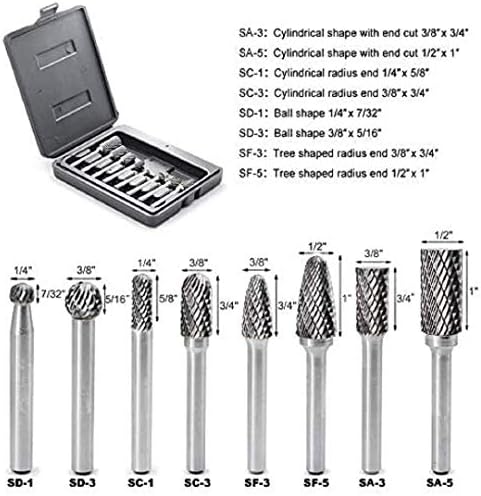 Carbide Burr Set with 1/4''(6.35mm) Shank Double Cut 8pcs