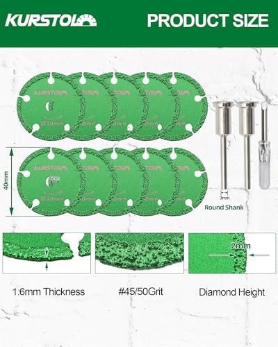 Diamond Rotary Tool Cut-Off Wheels - 10pcs 1-9/16 Inch(40mm) Metal Cutting disc for Rotary Tool Accessories with 2pcs 1/8” Mandrels for Metal, Iron Pipe, Iron Sheet, Bolts, Screws