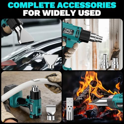 Cordless Heat Gun Compatible with Makita 18V Battery, 350W Fast Heating Soldering Gun with LED Light, 122℉-1022℉ Variable Temperature with 5 Nozzles for DIY Craft, Shrink Tubing (Tool Only)