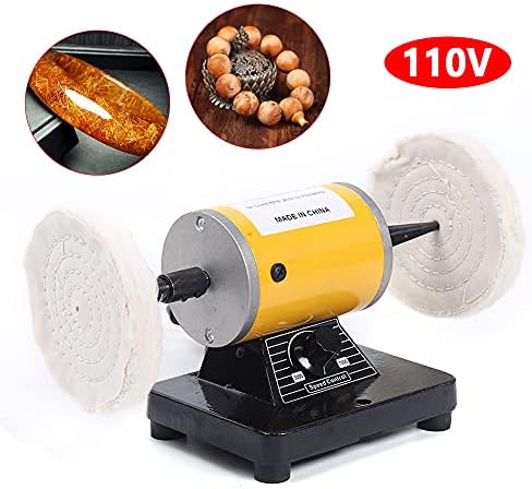 Bench Buffer Polishing Machine Jewelry Polisher Electric Lathe Buffing Grinder 200W Motor with 7000 RPM Adjustable Speed for Wood Metal Jade Sanding Waxing Silver Amber (Yellow)