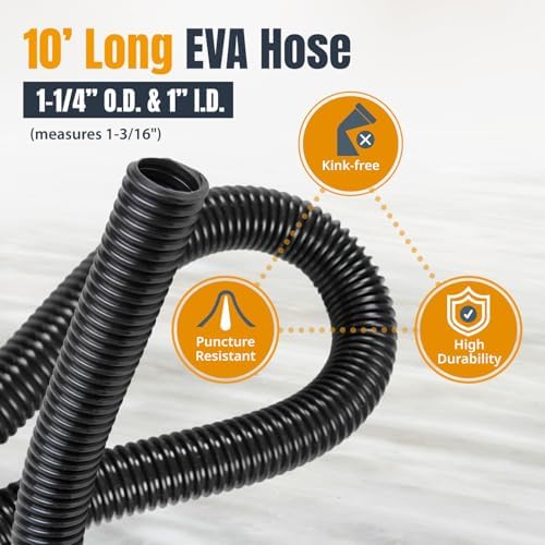 POWERTEC Vacuum Sanding Block w/ 1" OD Dust Collection Port & 10 Ft. Flexible Hose Kit, Assorted Hook and Loop Sandpapers (40/180/120/180/240 Grit) for Woodworking, Dust-Free Sanding Tool (72221)