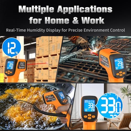 Infrared Thermometer Temperature Gun 1472°F, 12:1 Laser IR