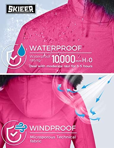 Skieer Women's Ski Jacket Waterproof Warm Puffer Thick Hooded Winter Coat