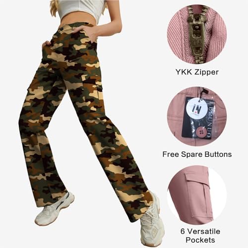 Lepunuo Cargo Pants for Women High Waisted Casual Pants Baggy Stretchy Wide Leg Y2K Streetwear with 6 Pockets