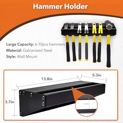 4Pcs Wall Mount Tool Organizer Set,Include Screwdriver Organizer,9mm-24mm Wrench Holder,Pliers Holder,Hammer Rack,Galvanized Steel Hand Tool Storage for Workshop,Shed,Garage,Home