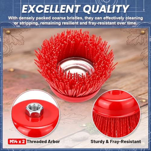 Lothee 10 Pcs 4 Inch Nylon Cup Brushes Set, M14 x 2 Thread, Max 8500 RPM