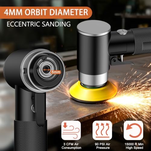 1/2/3 Inch Random Orbital Air Sander, Mini Da Sander for Auto Body Work, High Speed Pneumatic Sander for Metal & Woodworking/Car Polishing Waxing/DIY Projects(36PCS Polishing Pads, 15PCS Sandpapers)