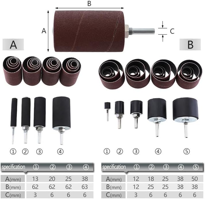 Drum Sanding, Sanding Drum Sleeve Kit Spindle Sander Metal Wood Polishing Tool, Woodworking Abrasive Sleeve Kit Drum Sander for Woodworking
