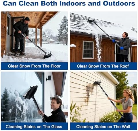 57" Extendable Long Snow Brush with Ice Scraper for Car Truck SUV Van - Soft Squeegee with 270° Pivoting Brush Head for Windshieldand Window - Snow Scraper with Antifreeze Gloves