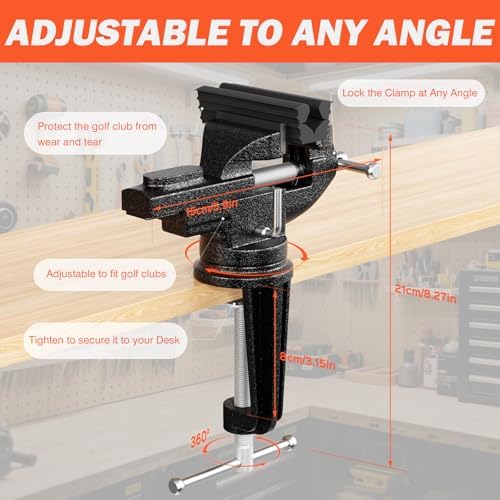 Golf Club Regripping Kit with Bench Vise – Complete Grip Repair & Replacement Set with Rubber Clamp, Solvent, Tape Strips & Tools for Golf Club Grip Installation, Home & Workshop DIY
