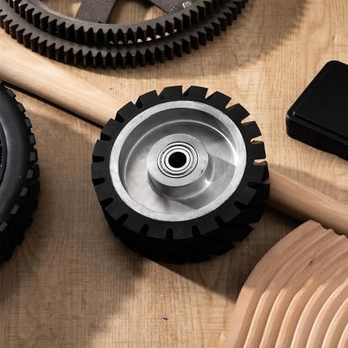 Lounsweer 6x2 Inch Belt Grinder Rubber Wheel, Serrated Contact Wheel, 65a Rubber Hardness with 6202 Bearing for Belt Machine, Polishing Machine Suitable for 180 and 200 Grit Sanders