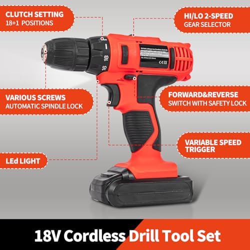 346Pcs Tool Sets, 18V Electric Power Drill Set for Men, Household Home DIY Hand Tool Kits,18+1 Clutch Cordless Power Drill Set for Thanksgiving, Christmas,Father's Day (Silver)