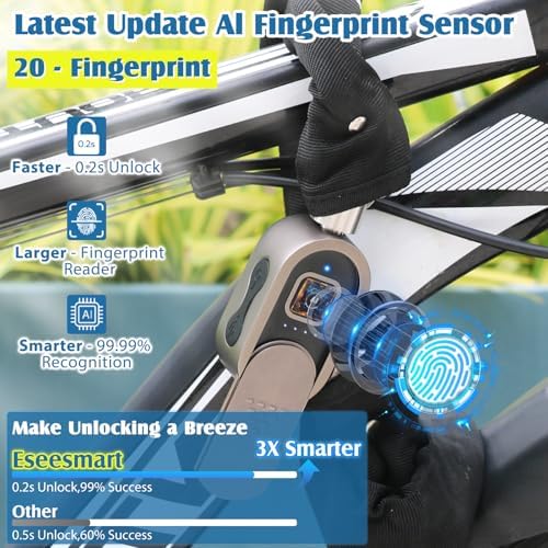 Eseesmart Fingerprint Bike Chain Lock with Keys, Heavy Duty Anti-Theft Bicycle Chain Lock, 3.28 Ft 8mm Thicker Security Bike Locks Waterproof for Bike, Bicycle, Scooter, Motorcycle, Gate, Fence