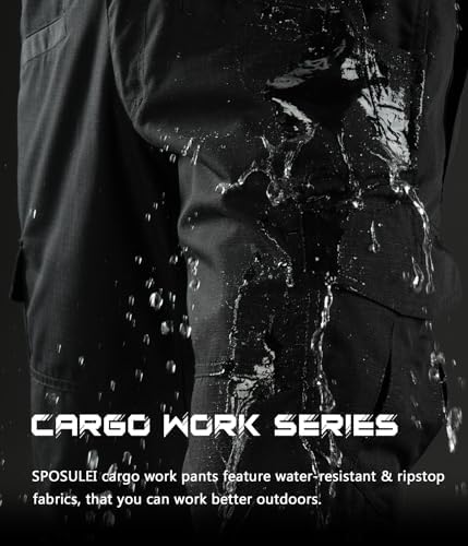 Mens Cargo Work Pants Durable Ripstop Tactical Pants with 7 Pockets Outdoor Water Resistant Hiking Woking Construction Pants