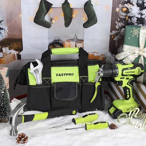 FASTPRO Home Tool Set with Drill, Household Repairing Tool Kit, Green