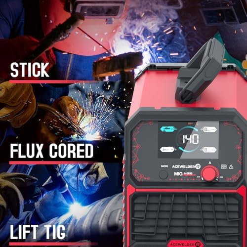 ACEWELDER 140A Gasless Flux Core MIG Welder/Lift TIG/Stick 3 in 1 Welding Machine 110V Portable IGBT Inverter Synergy Welder Machine