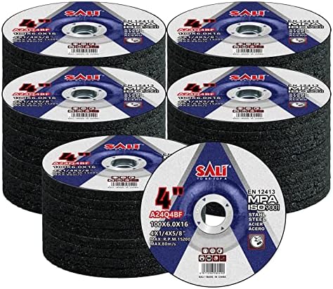 SALI 50 Pack 4 Inch Grinding Wheels for General Purpose Metal & Stainless Steel, Aluminum Oxide Grinding Disc for Angle Grinder, Depressed Center 4" * 1/4" * 5/8"(100 * 6.0 * 16 mm)