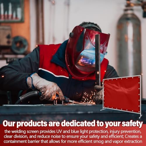 2 Pack Welding Curtain Screen with Fixed Belt, 6 x 8ft, Red