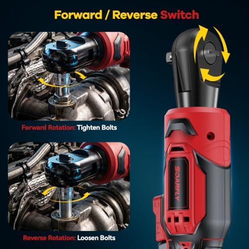 SOARFLY 3/8" Cordless Ratchet Wrench, Power Ratchet Tool Set, 60 Ft-Lbs(80N.m) Electric Ratchet Wrench with 2 * 2000mAh Lithium Batteries, 7 Sockets, LED Light, 1/4" Adapter, 3" Extension Bar