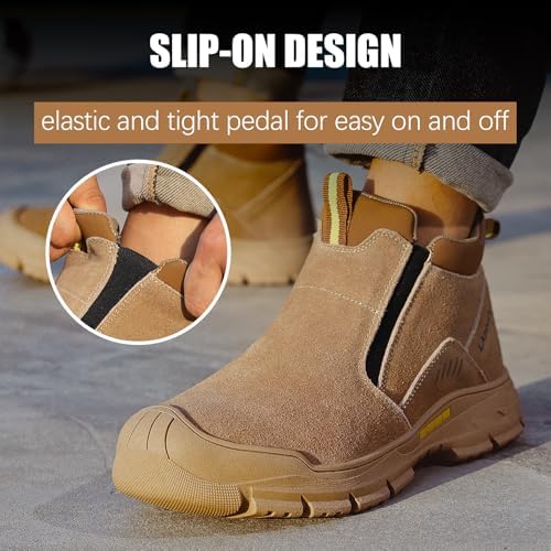 GLANOUDUN Steel Toe Shoes for Men Welding Work - Slip-On, Mid-Top Coverage