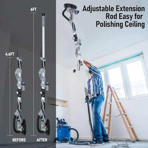 GarveeTech Drywall Sander, 750W Electric Drywall Sander 6.5A, 7 Variable Speed 900-1800 RPM Sander with LED Light, 14 Pcs Sanding discs, with Extendable Handle and Carrying Bag