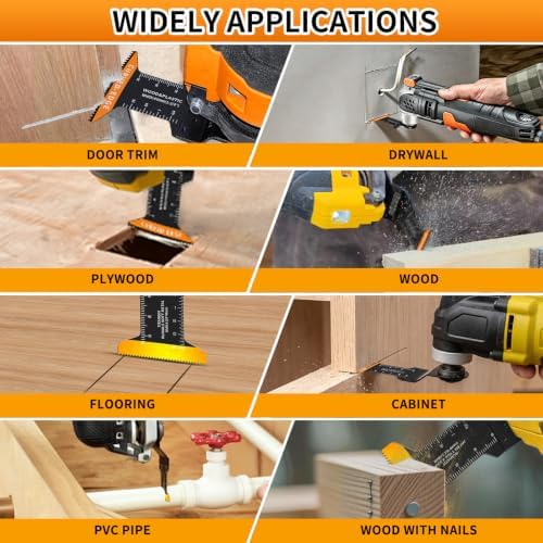 AMZWEI 50PCS Titanium Oscillating Tool Blades, Curved Edge Oscillating Saw Blades for Metal, Wood, Plastic, Quick Release Multi Tool Blades Compatible with Dewalt Milwaukee Ryobi Rockwell Fein