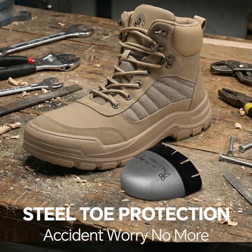 ANGRYRAM Steel Toe Boots for Men Women Puncture Proof Work Boots