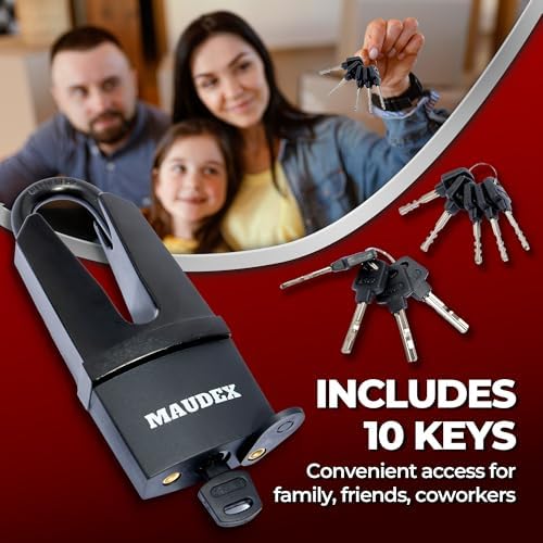 Maudex® MDL60 High Security Padlock for Outdoor Use - [10 Keys] - [Anti Drill, Anti Pick Cylinder] - Ideal Lock for Storage Unit, Shed, Gate, Container with 0.59” Shackle Clearance (Pack of 2)