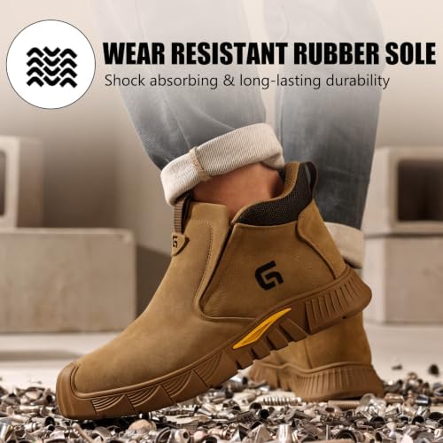 GLANOUDUN Steel Toe Shoes for Men Welding Work - Slip-On, Mid-Top Coverage