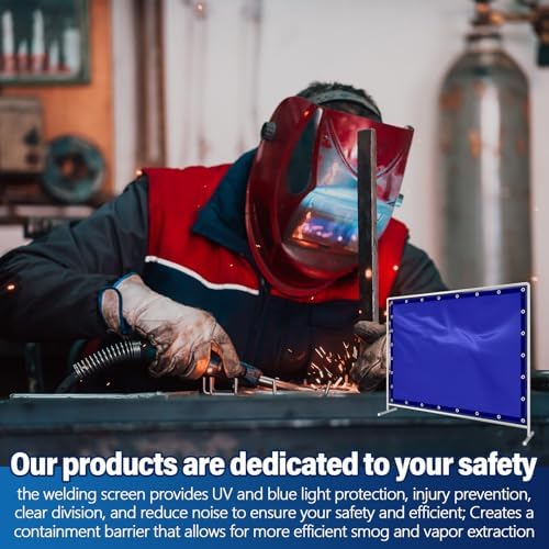 2 Pack Welding Curtain Safety Screen with Fixed Belt, 6 x 8ft Blue, Fire Resistant Transparent Vinyl Welding Shield for UV and Blue Light Protection